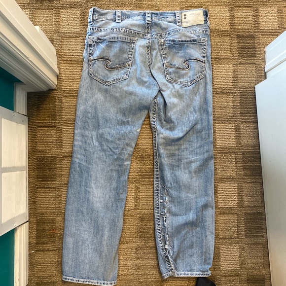 Handmade silver patch jeans size 34 mens STRAIGHT - Picture 5 of 5